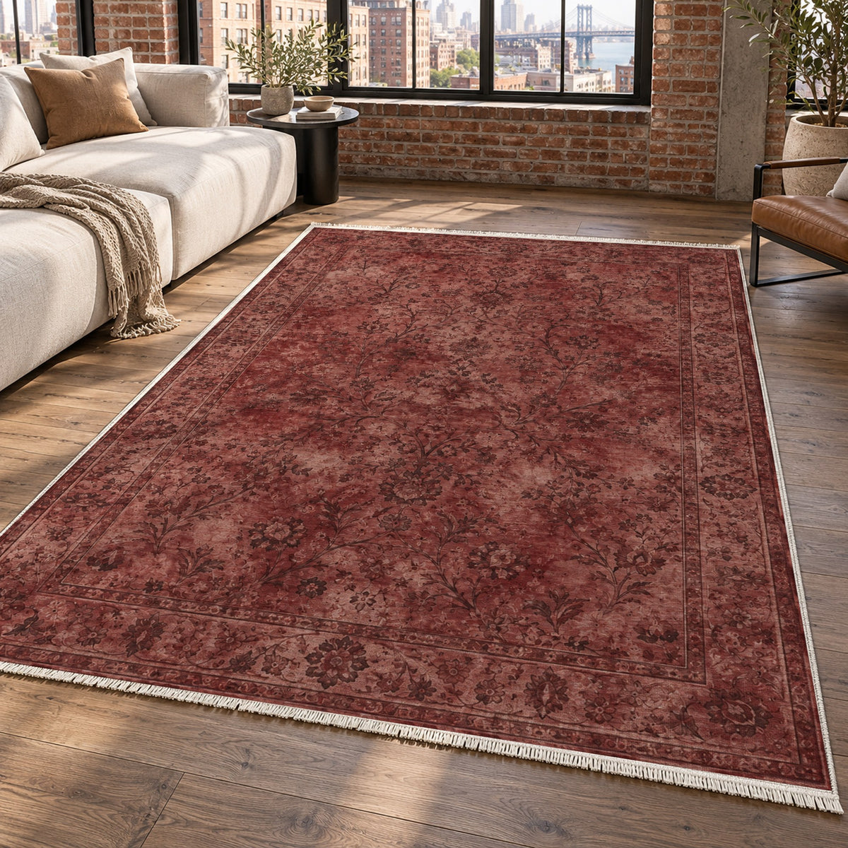 Kerman Cloud Burgundy Red Vintage Washable Rug — new york living