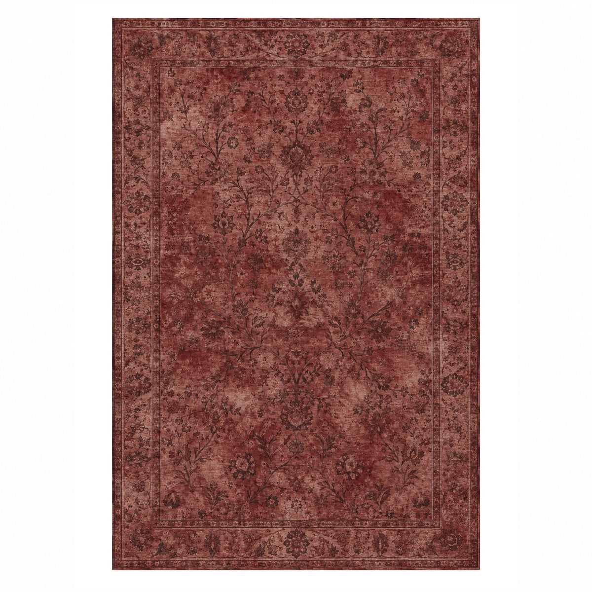 Kerman Cloud Burgundy Red Vintage Washable Rug — top view