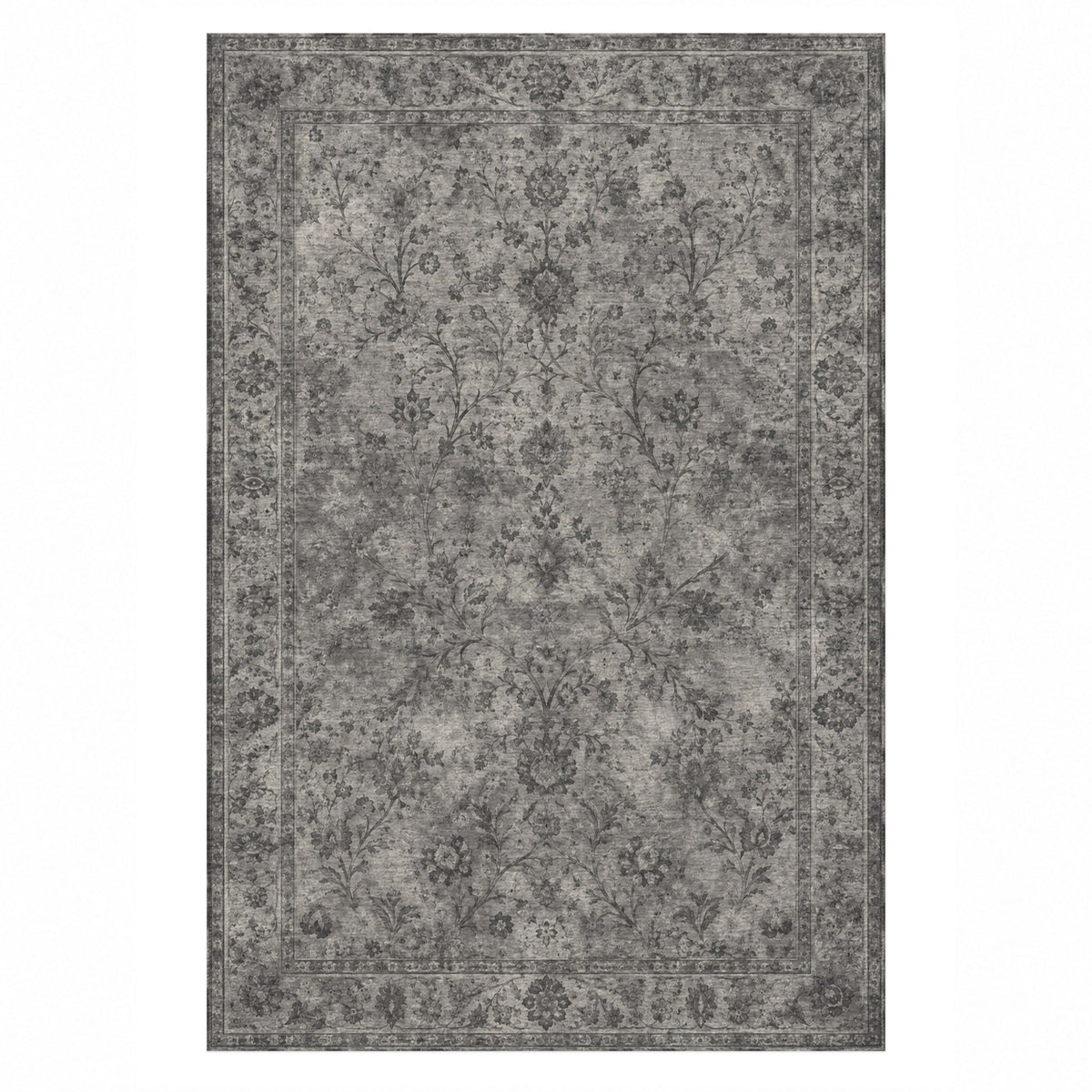 Kerman Cloud Charcoal Silver Vintage Washable Rug — top view