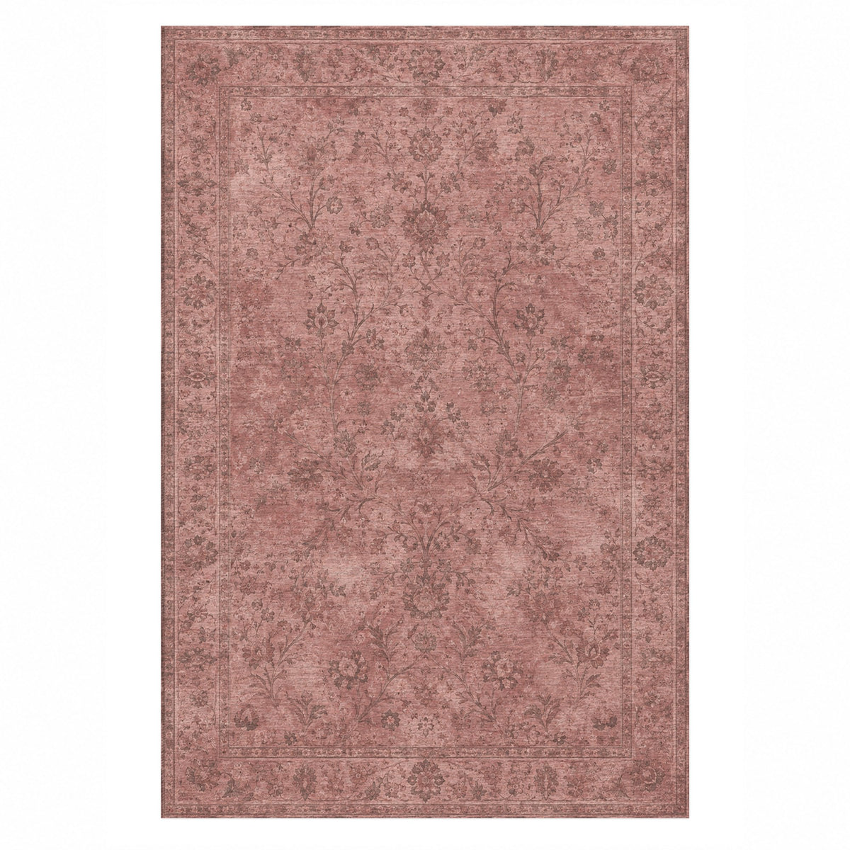 Kerman Cloud Rose Pink Vintage Washable Rug — top view