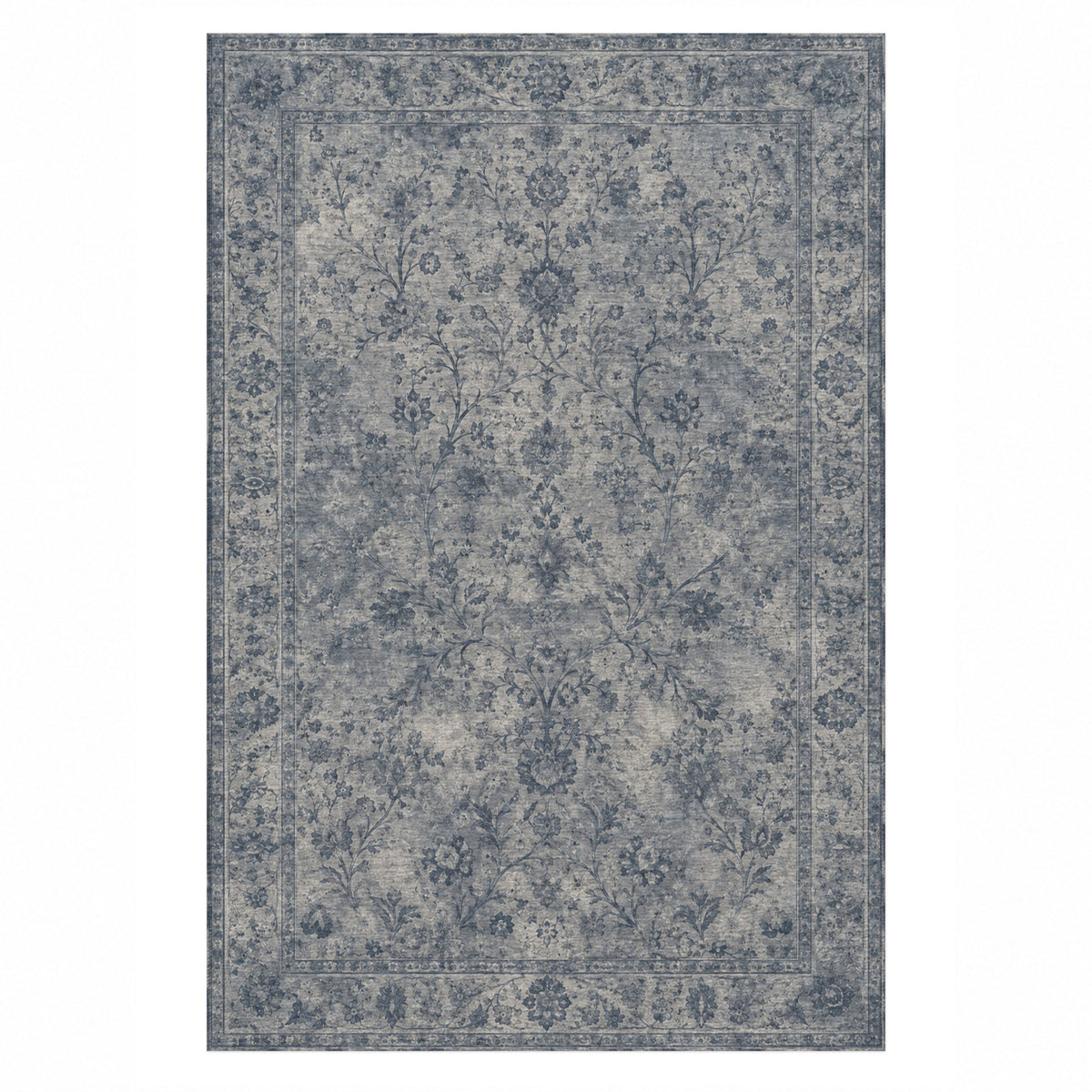 Kerman Cloud Slate Blue Vintage Washable Rug — top view