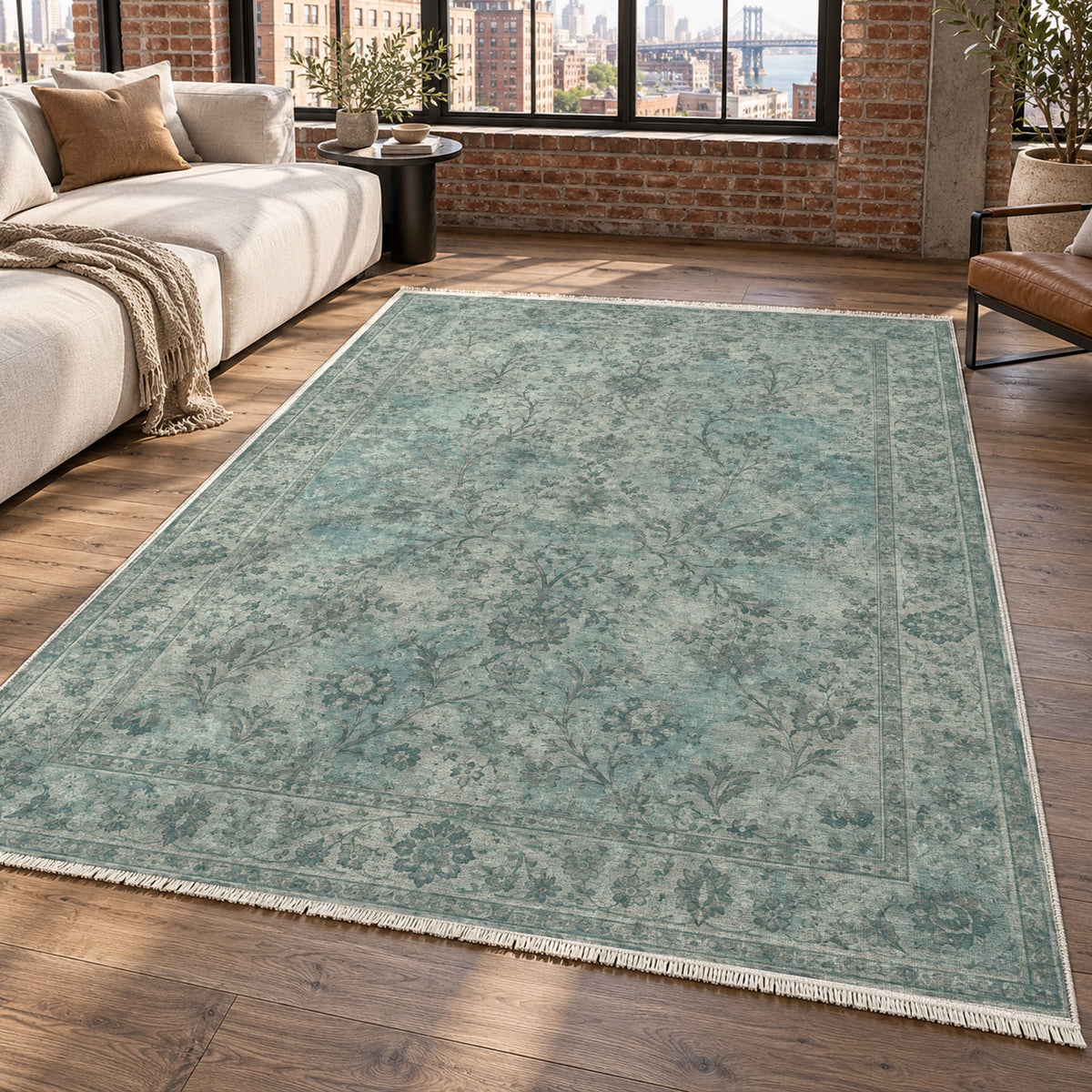 Kerman Cloud Turquoise Blue Vintage Washable Rug — new york living