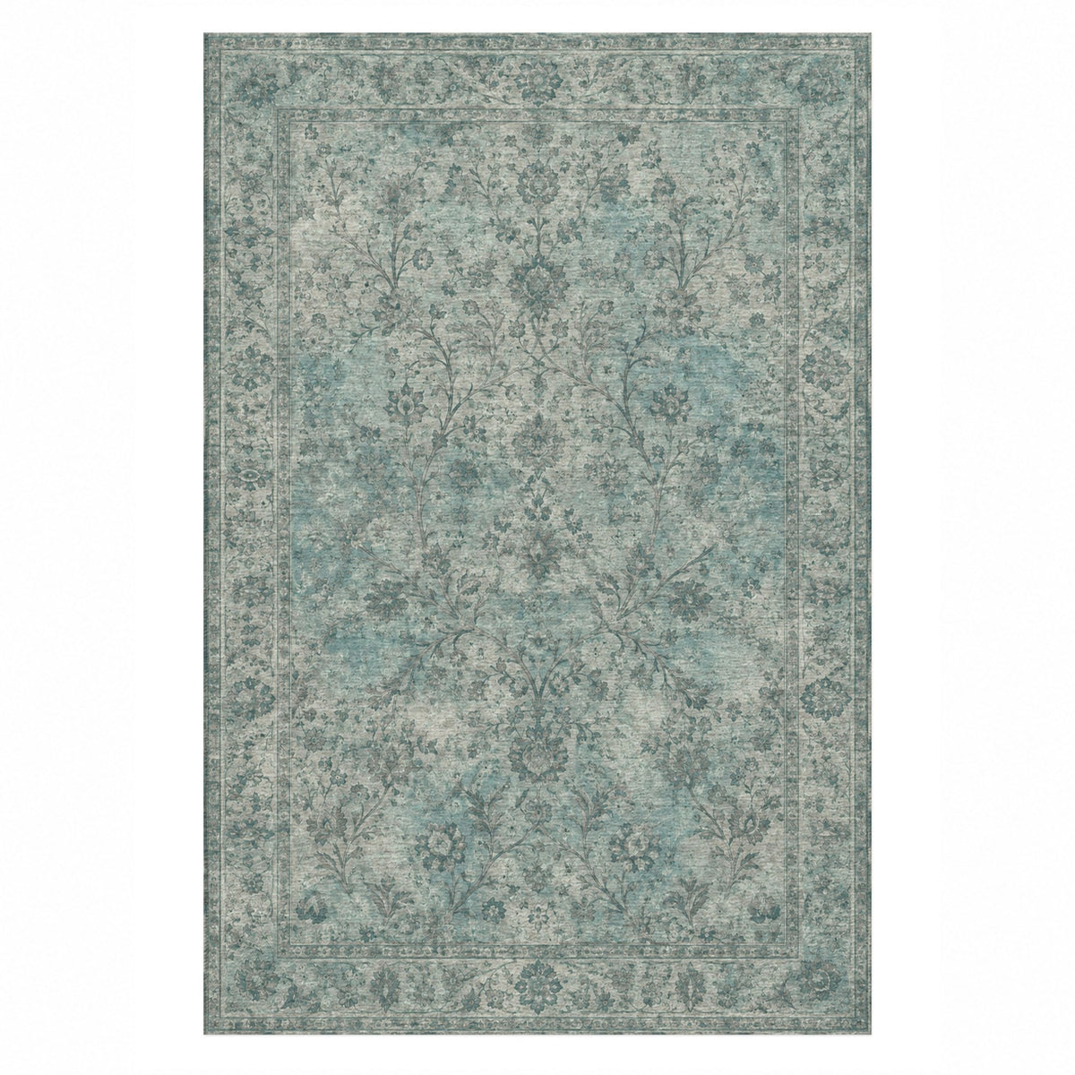 Kerman Cloud Turquoise Blue Vintage Washable Rug — top view