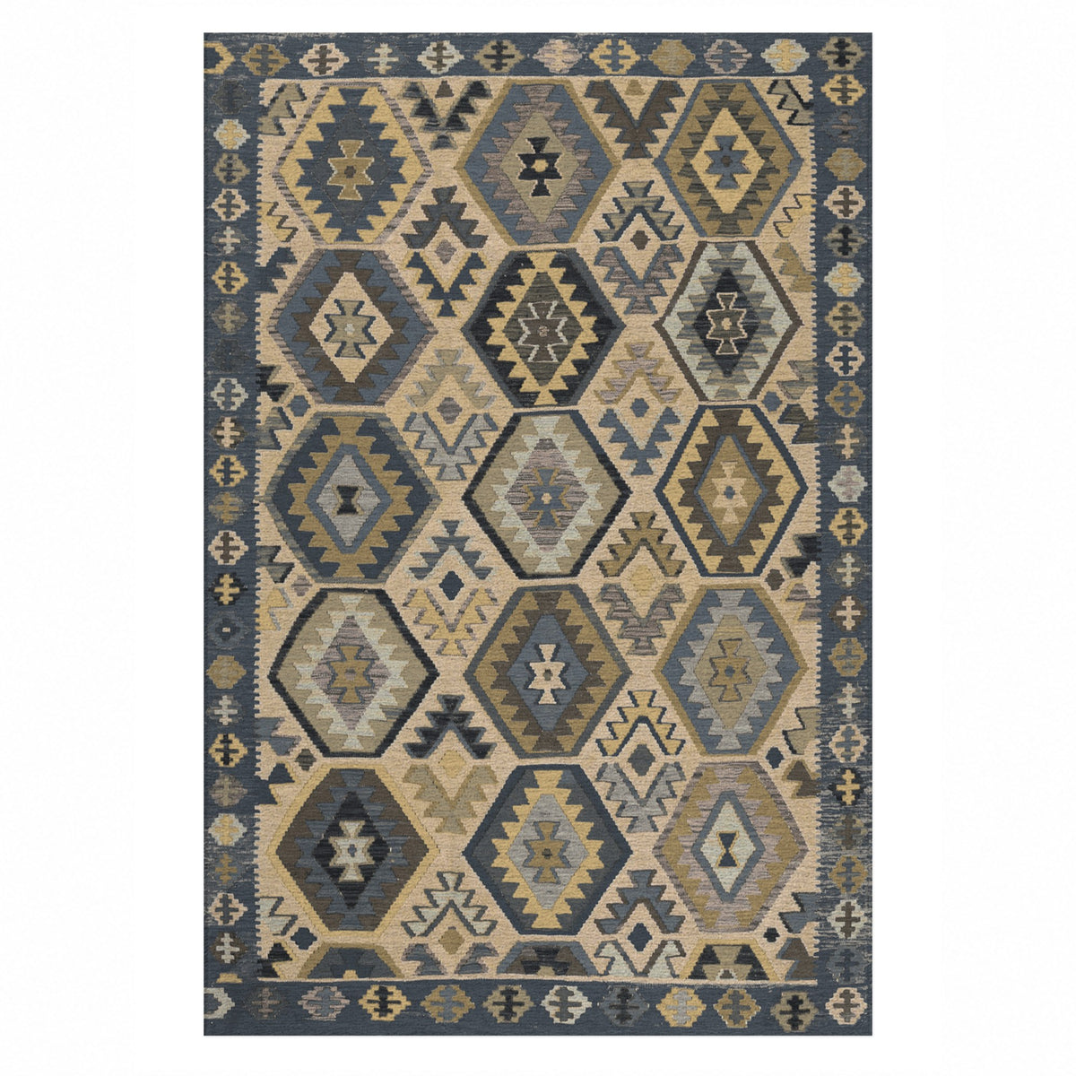 Kilim Hex Charcoal Ethnic Washable Rug — top view
