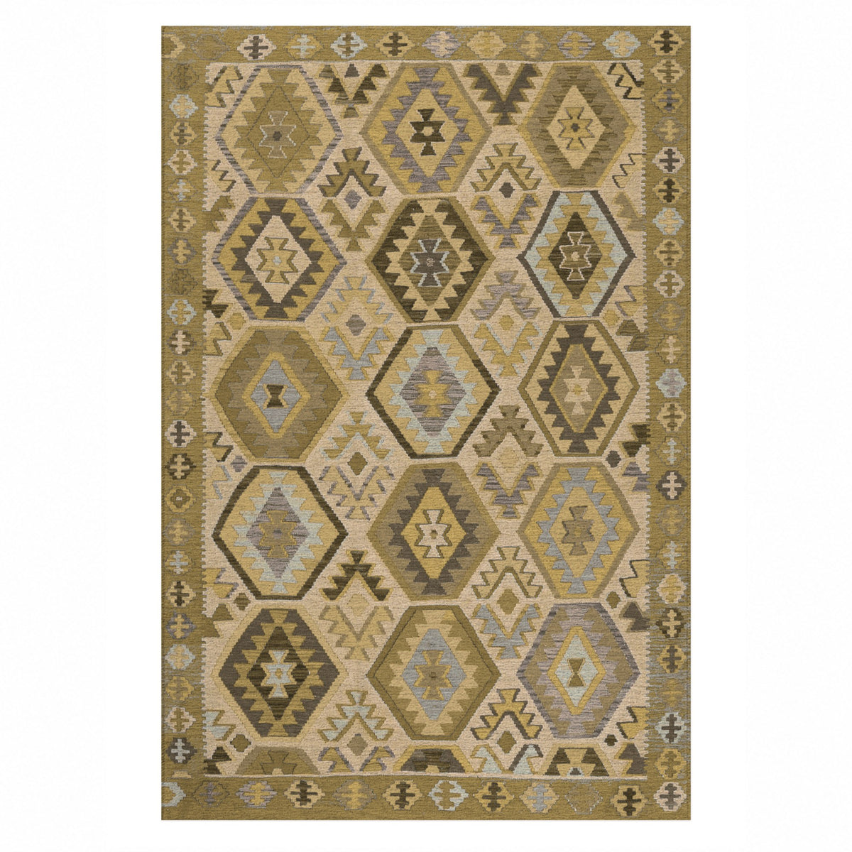 Kilim Hex Muted Gold Ethnic Washable Rug — top view