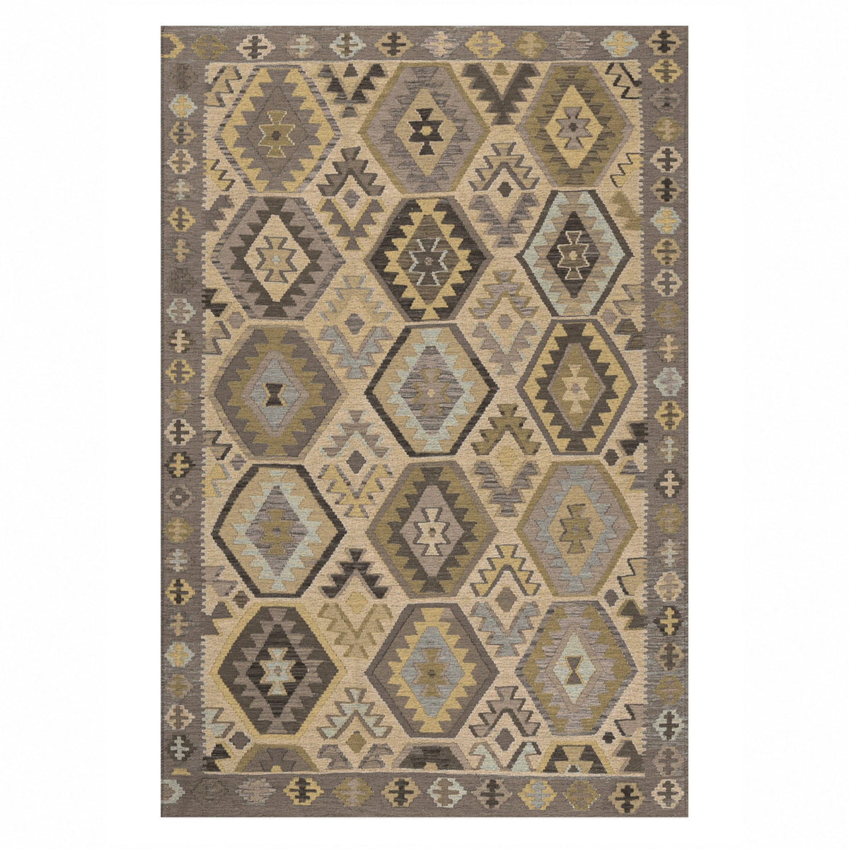 Kilim Hex Taupe Ethnic Washable Rug — top view
