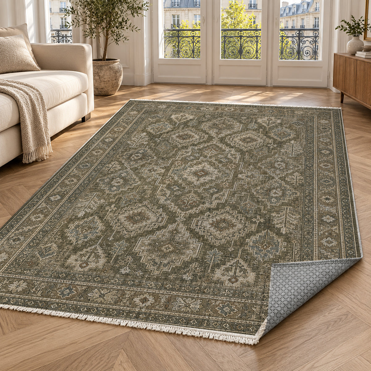 Lattice Slate Geometric Washable Rug — paris living