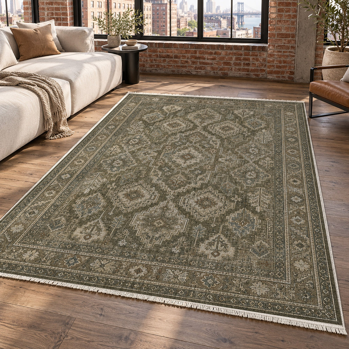 Lattice Slate Geometric Washable Rug — new york living