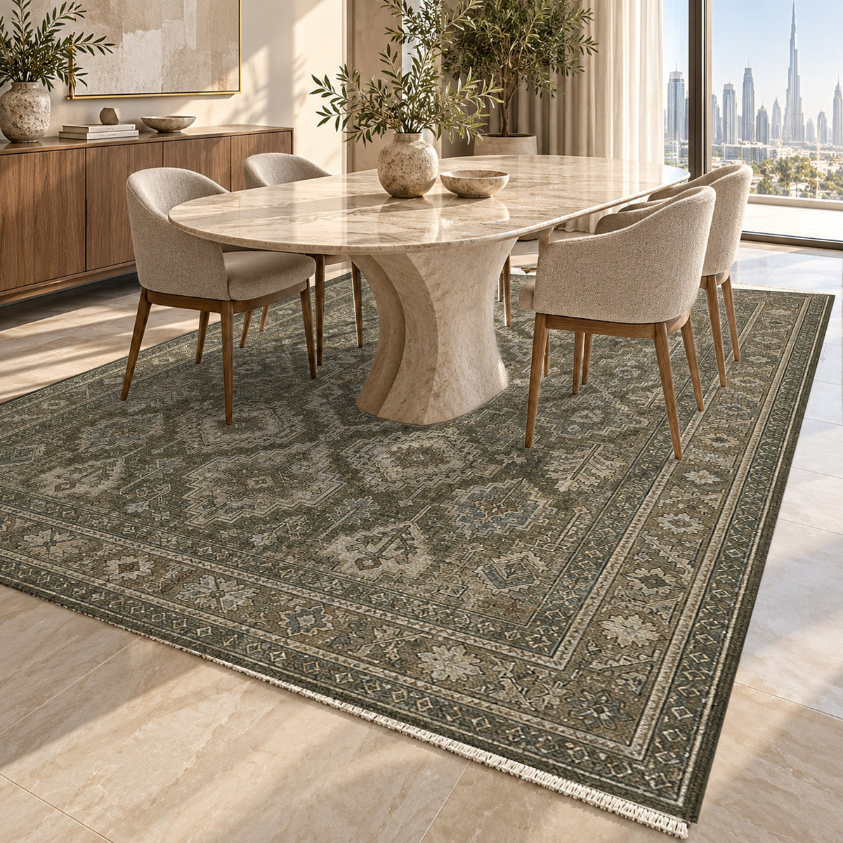 Lattice Slate Geometric Washable Rug — dubai dining