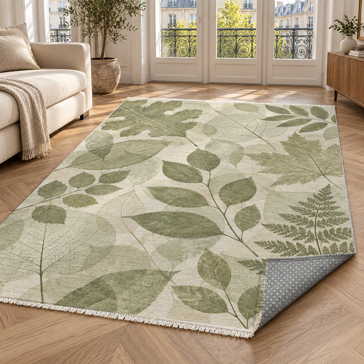 Leaf Impressions Sage Floral Washable Rug — paris living
