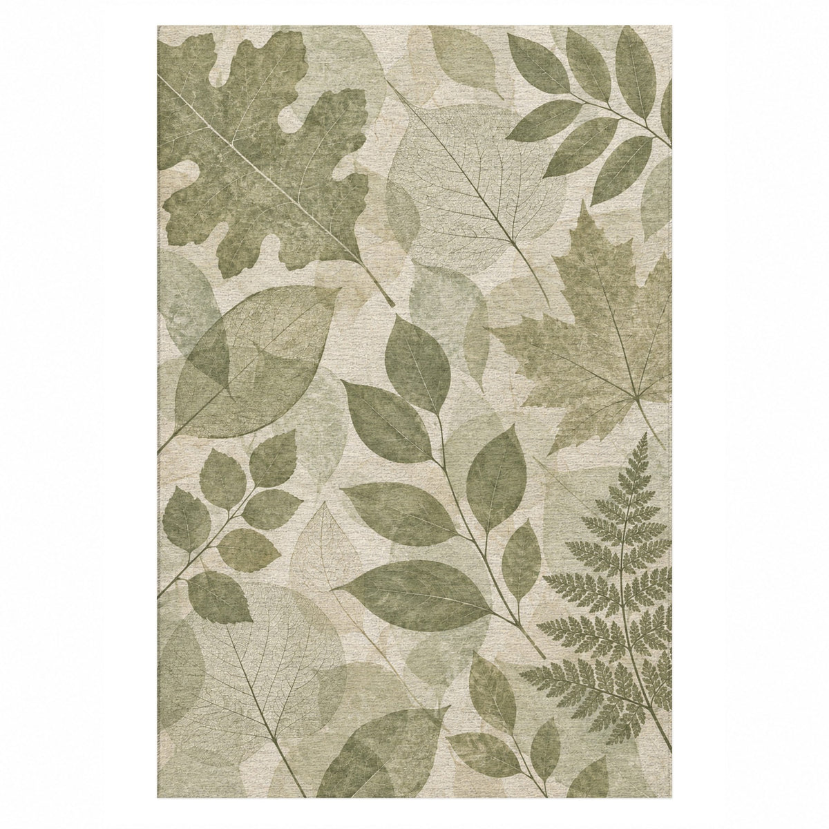 Leaf Impressions Sage Floral Washable Rug — top view