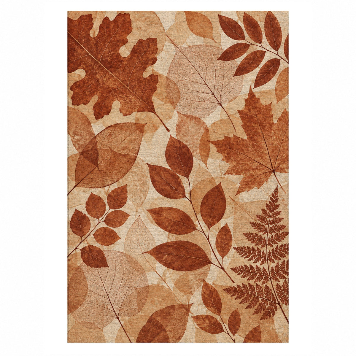 Leaf Impressions Terracotta Floral Washable Rug — top view
