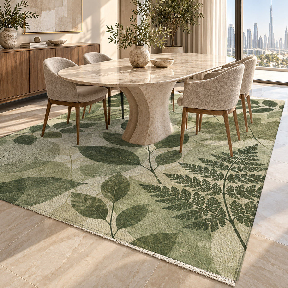 Leaf Impressions Floral Washable Rug — dubai dining