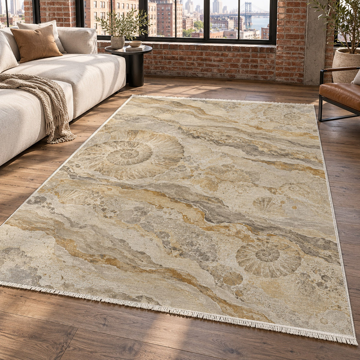 Limestone Fossils Abstract Washable Rug — new york living