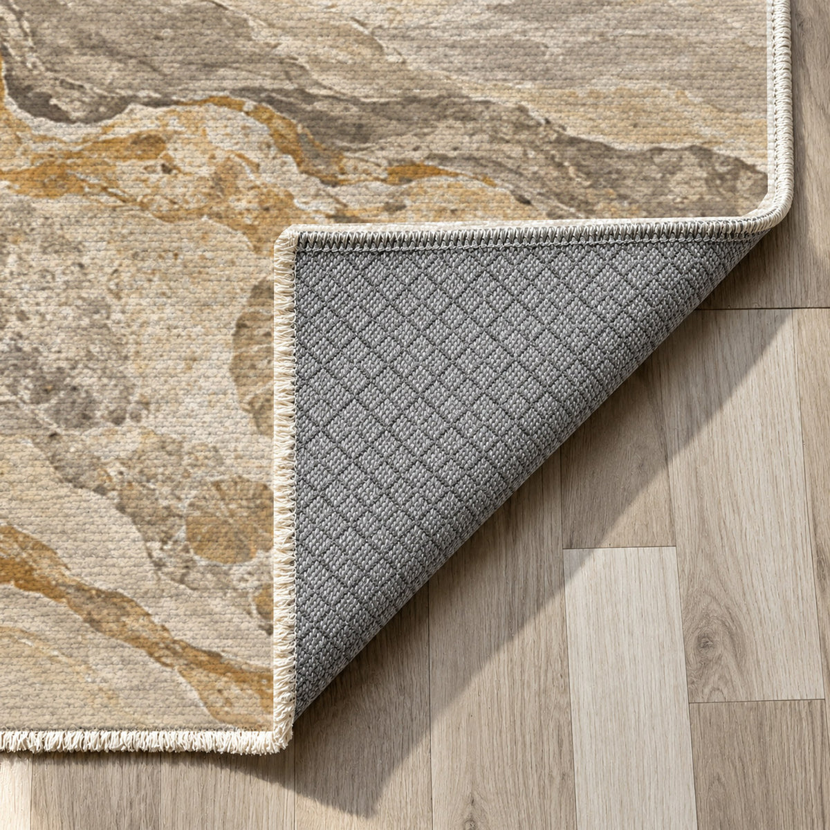 Limestone Fossils Abstract Washable Rug — backing close up