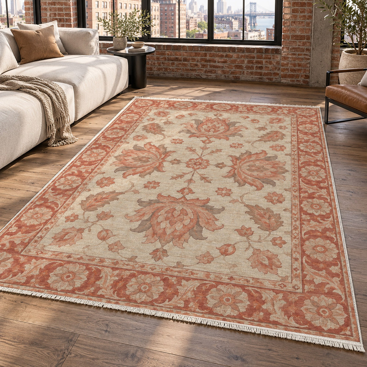 Lotus Courtyard Coral Sand Classic Washable Rug — new york living