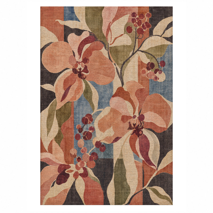 Magnolia Peach Floral Washable Rug