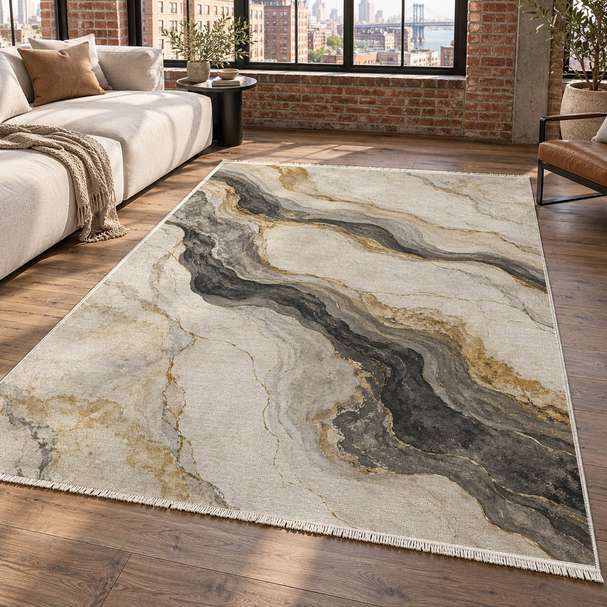 Marble Veins Abstract Washable Rug — new york living