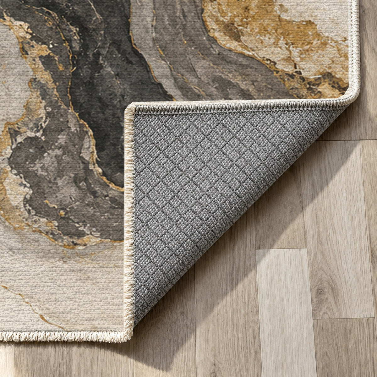 Marble Veins Abstract Washable Rug — backing close up
