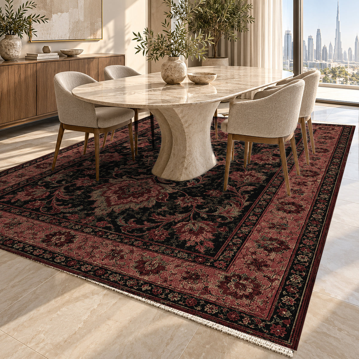 Mashhad Charcoal Classic Washable Rug — dubai dining