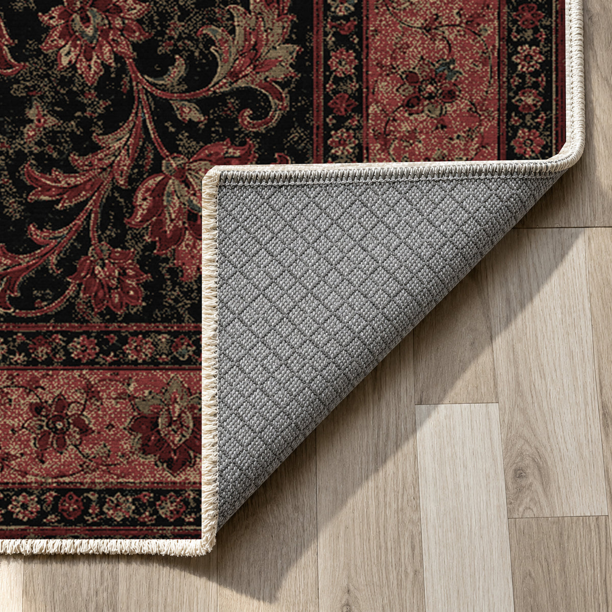 Mashhad Charcoal Classic Washable Rug — backing close up