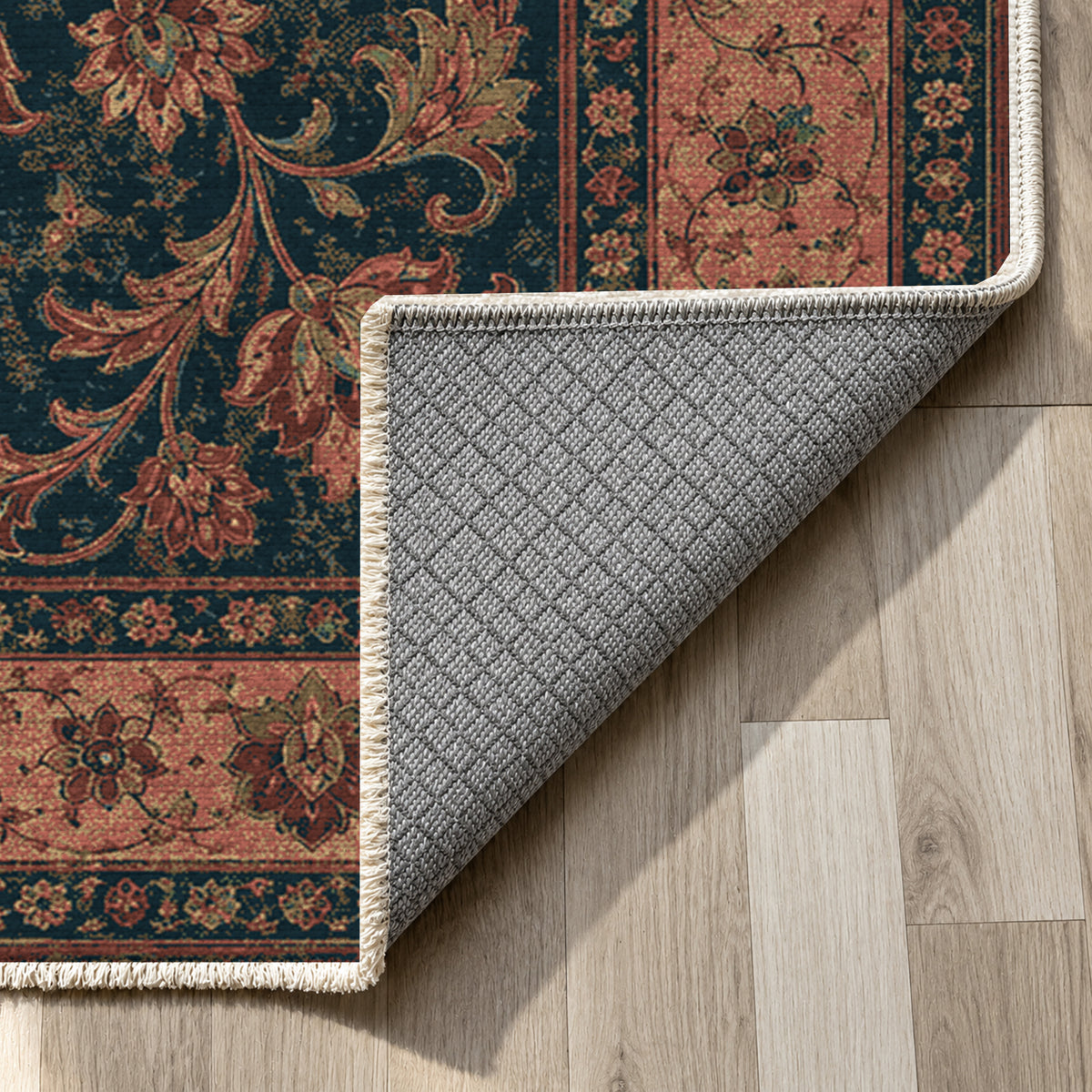 Mashhad Coral Classic Washable Rug — backing close up