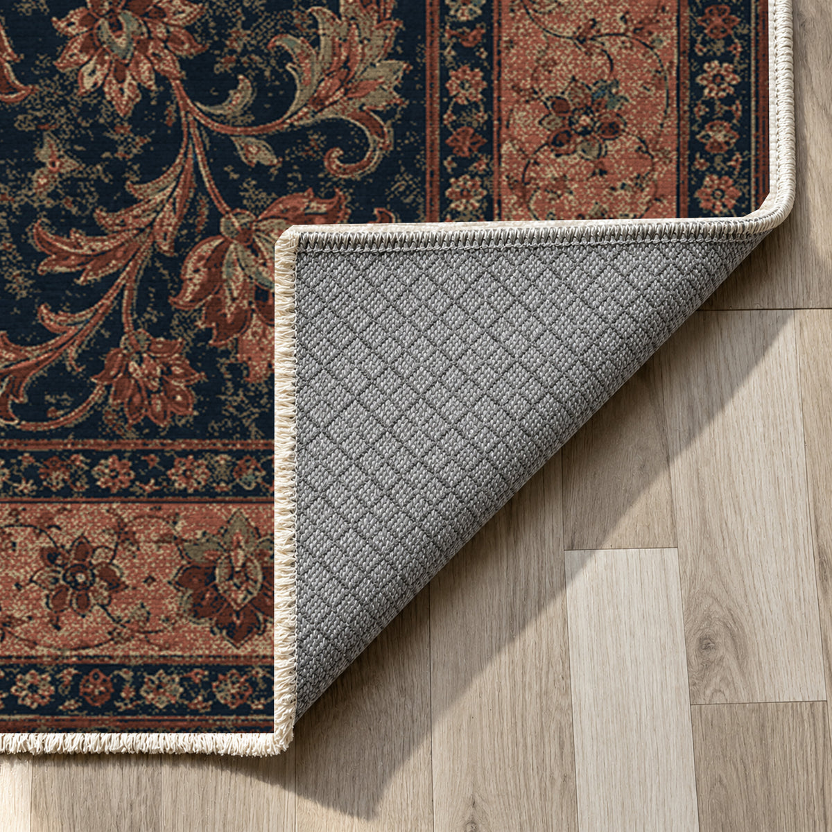 Mashhad Indigo Classic Washable Rug — backing close up