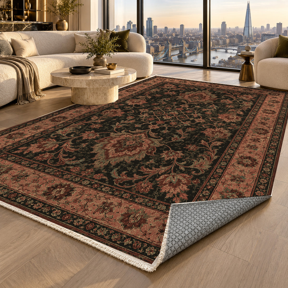 Mashhad Terracotta Classic Washable Rug — london luxury living