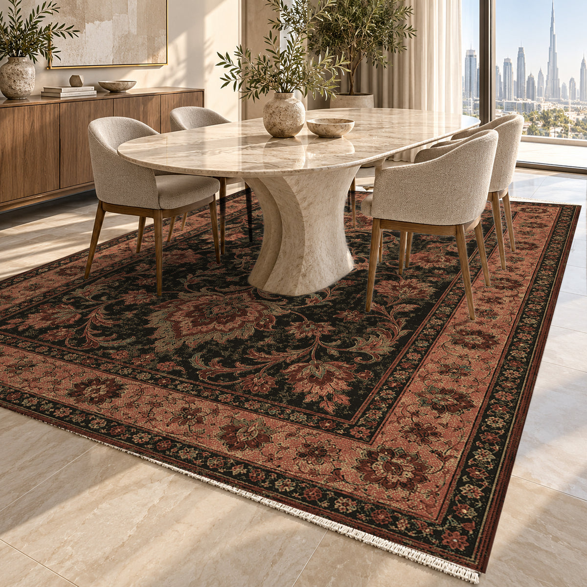 Mashhad Terracotta Classic Washable Rug — dubai dining