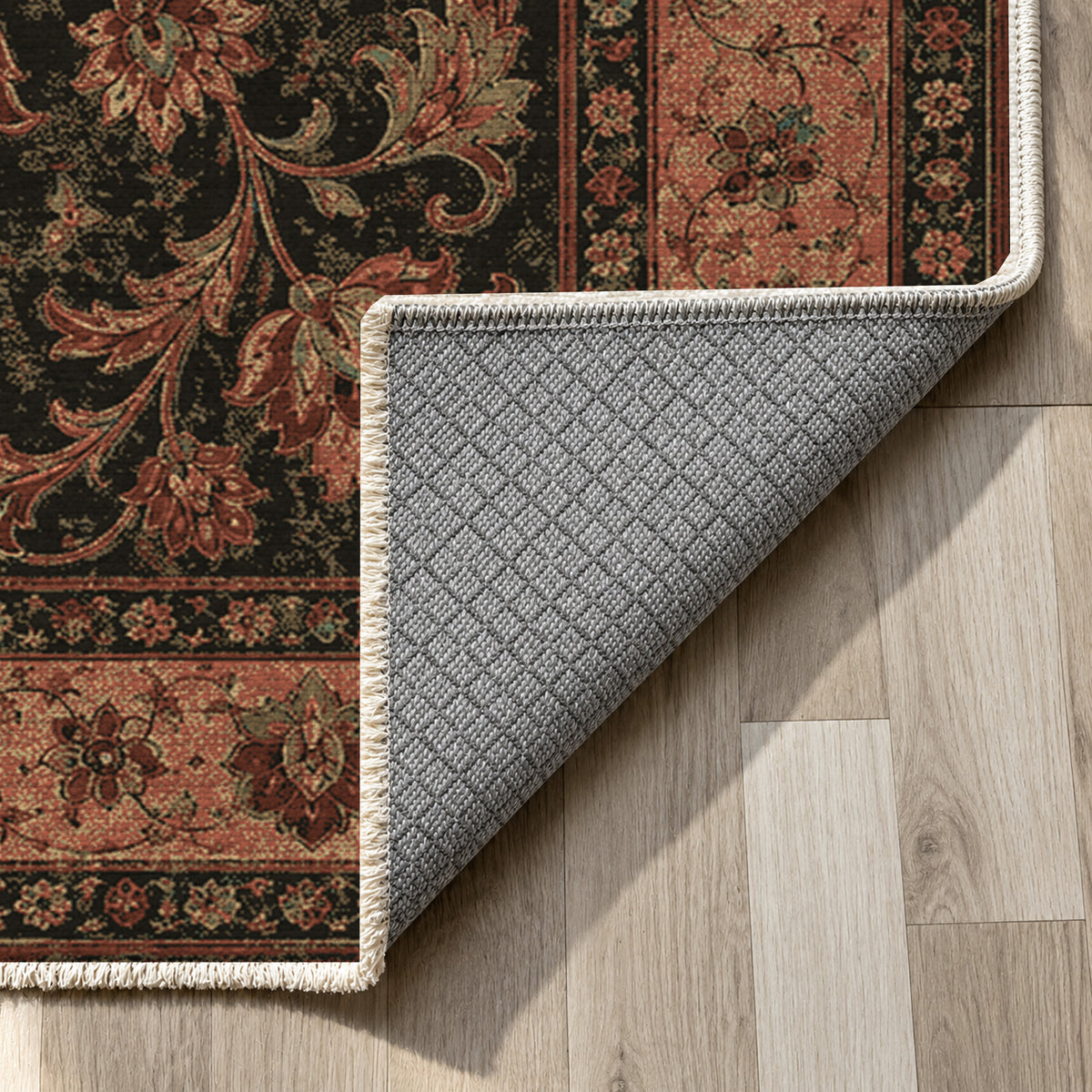 Mashhad Terracotta Classic Washable Rug — backing close up