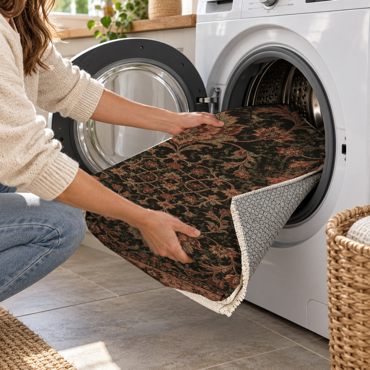 Mashhad Terracotta Classic Washable Rug — washing machine