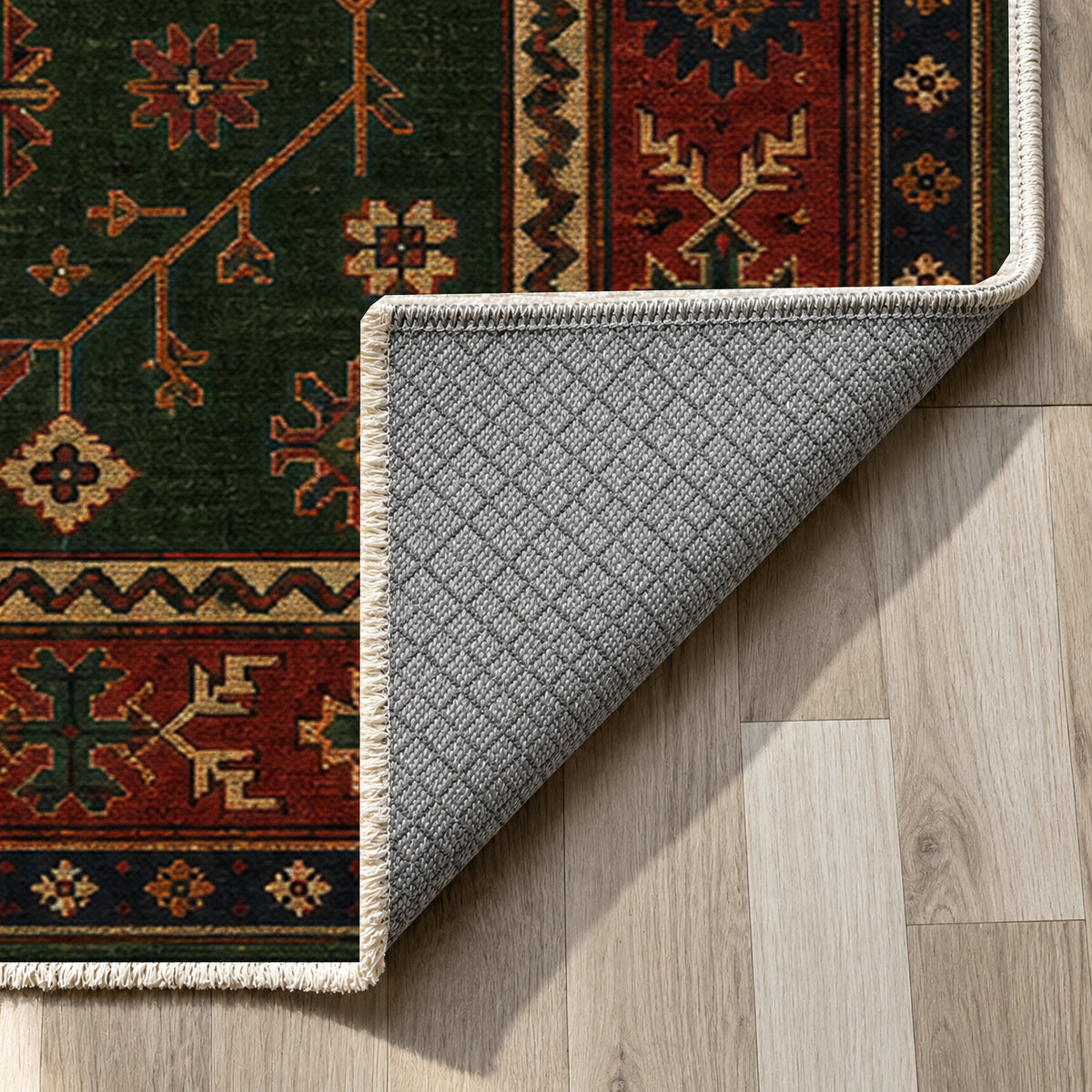 Mazar Forest Ethnic Washable Rug — backing close up