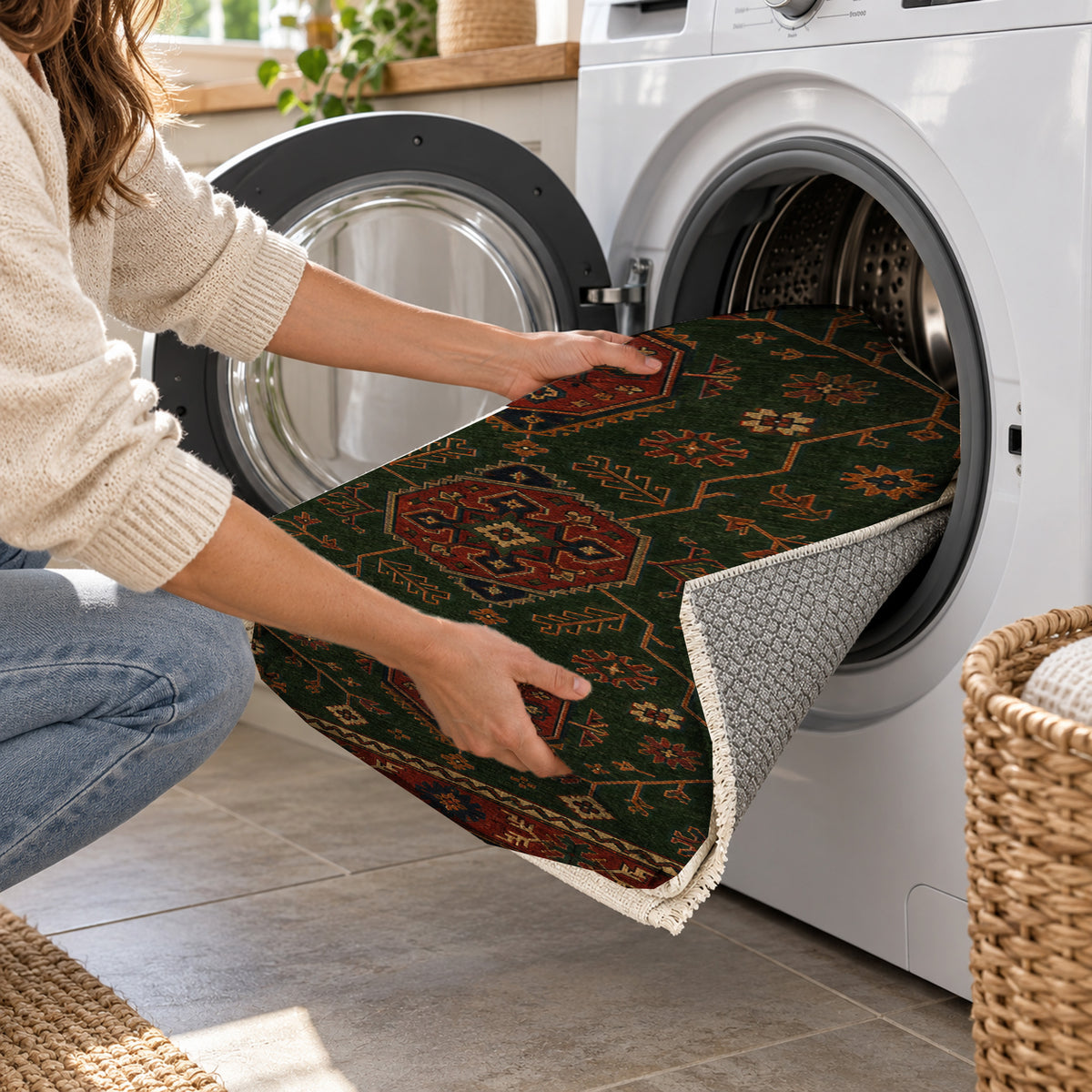 Mazar Forest Ethnic Washable Rug — washing machine