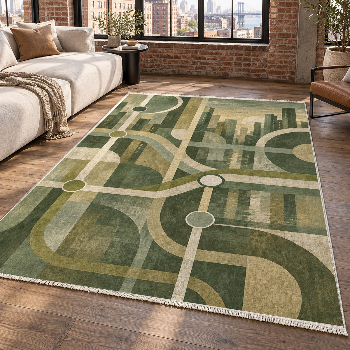 Metro Lines Sage Modern Washable Rug — new york living