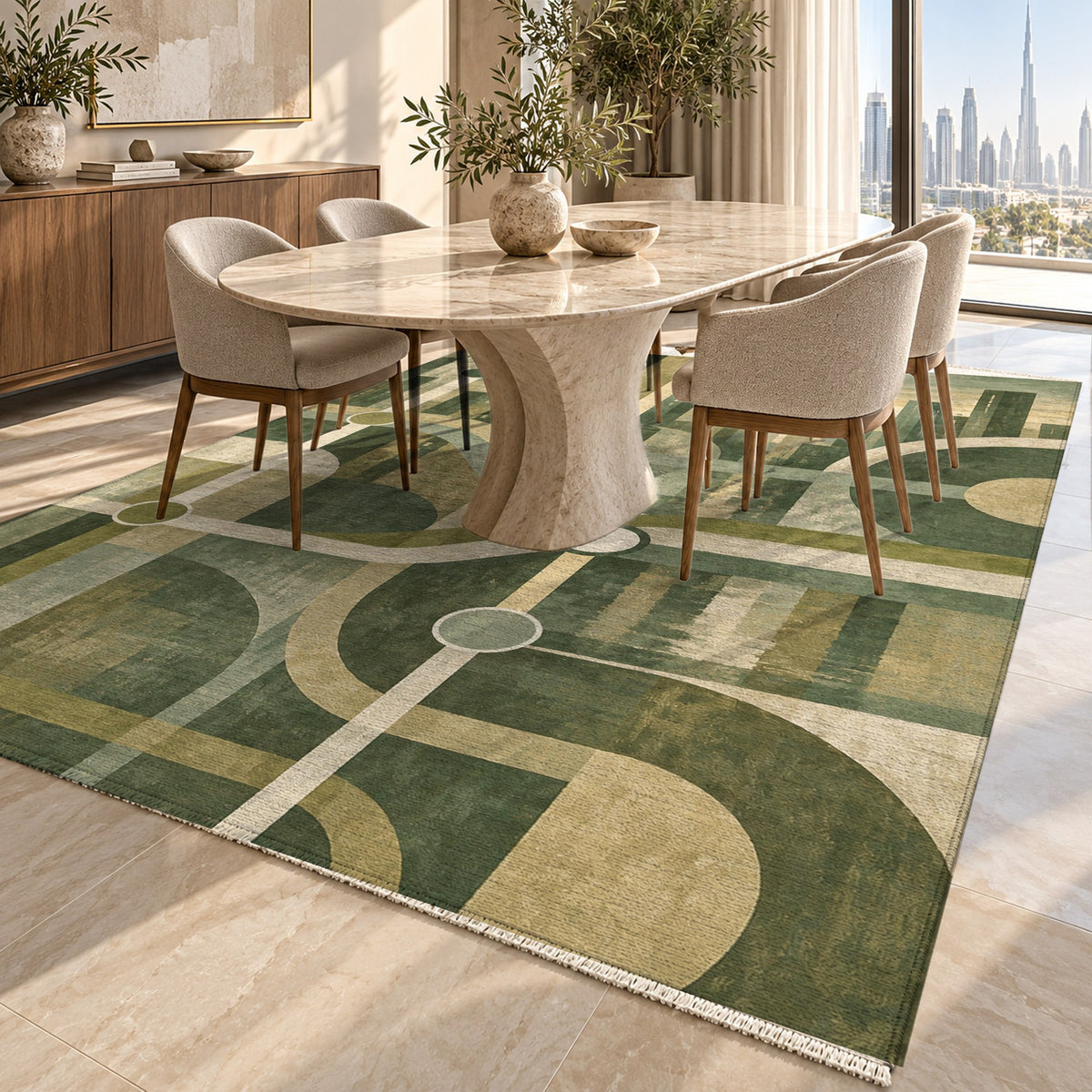 Metro Lines Sage Modern Washable Rug — dubai dining