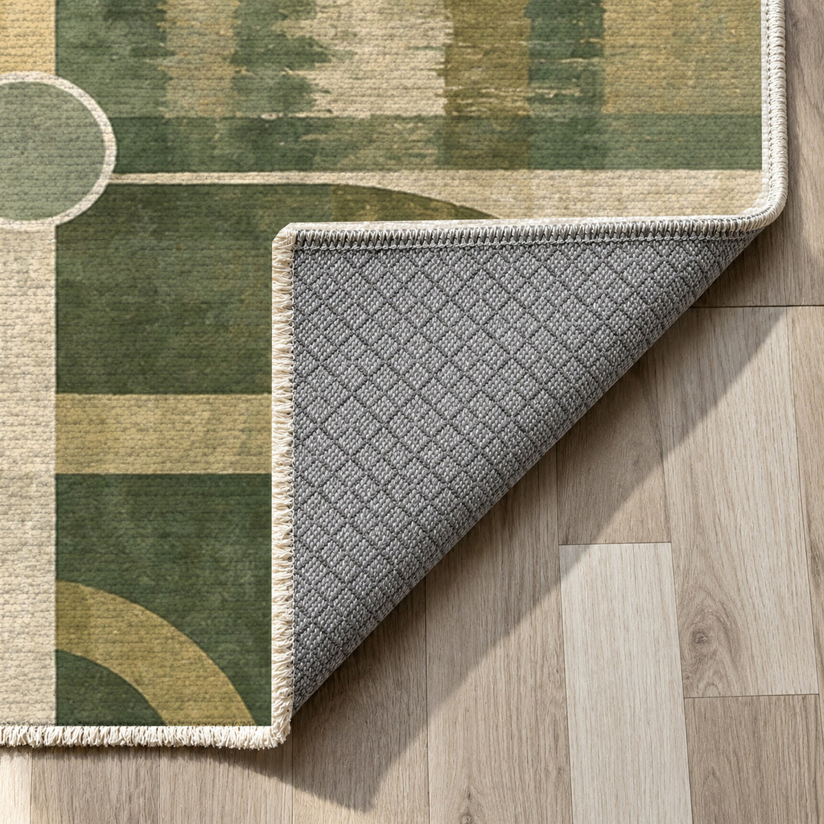 Metro Lines Sage Modern Washable Rug — backing close up