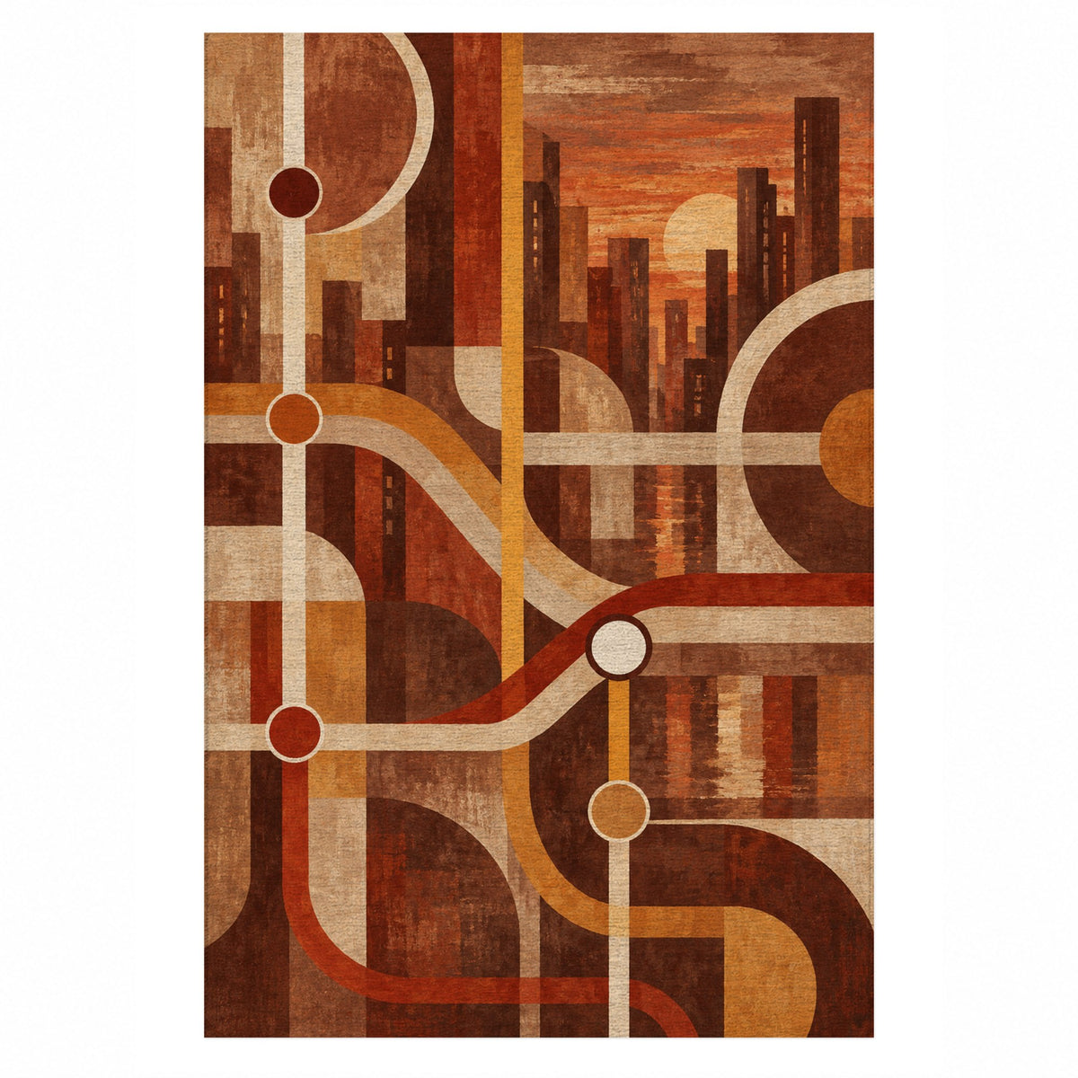 Metro Lines Terracotta Modern Washable Rug — top view