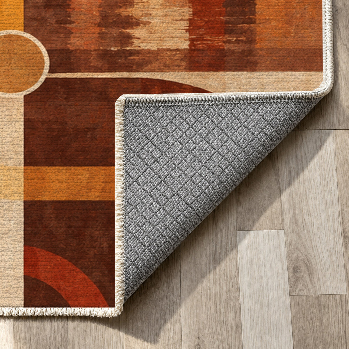 Metro Lines Terracotta Modern Washable Rug — backing close up