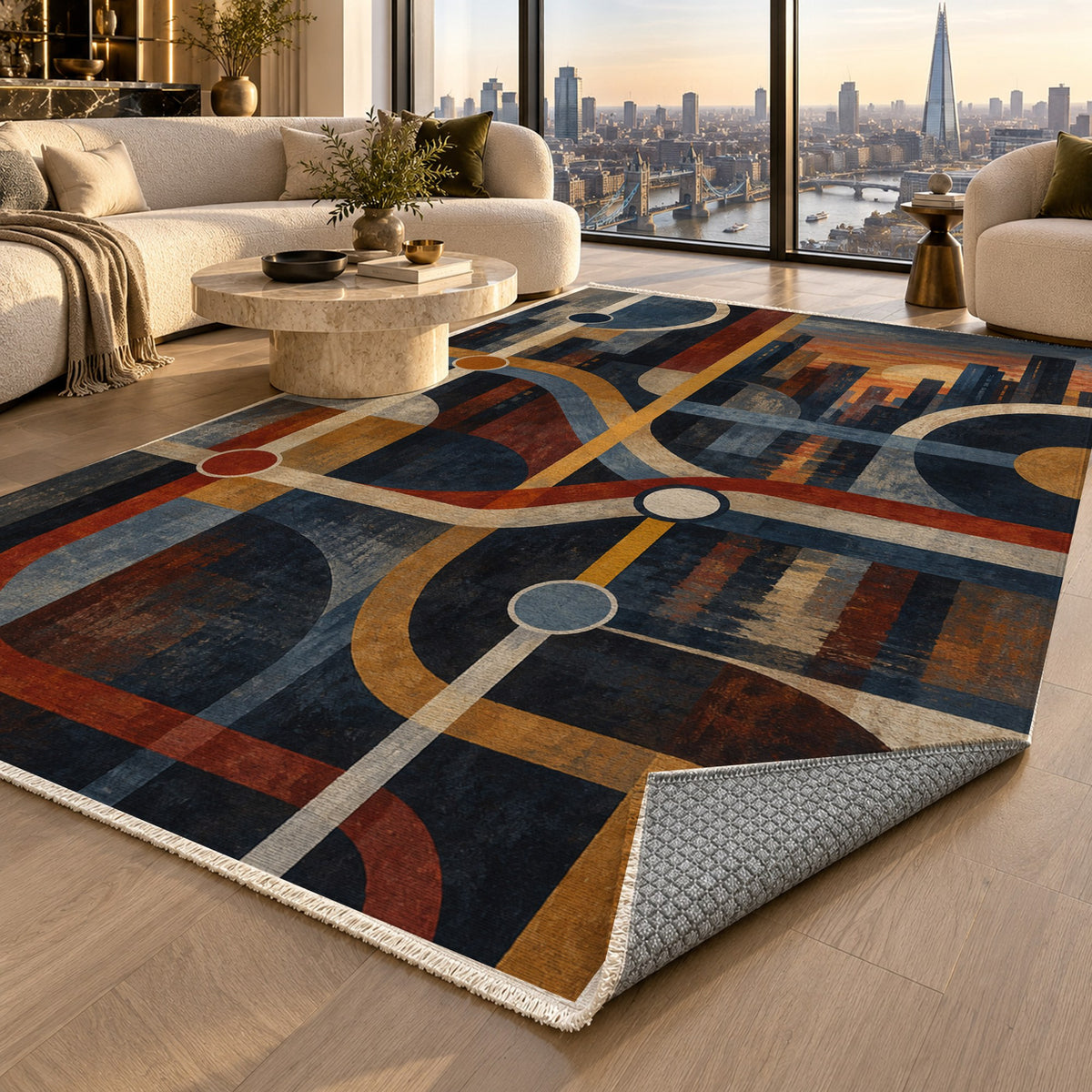 Metro Lines Modern Washable Rug — london luxury living