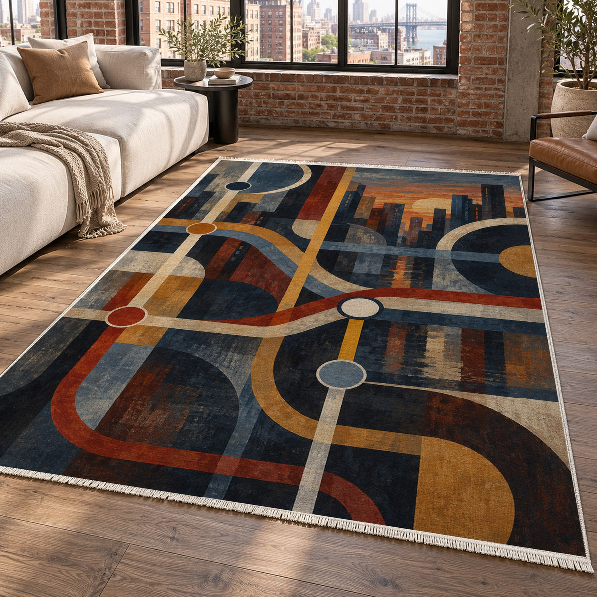 Metro Lines Modern Washable Rug — new york living