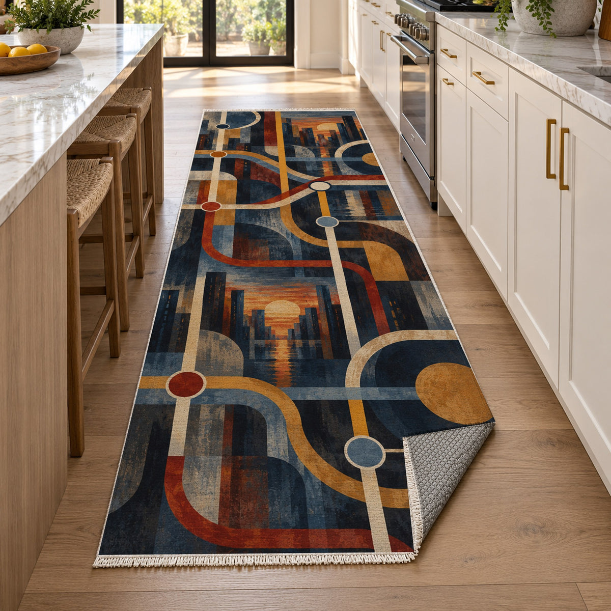 Metro Lines Modern Washable Rug — new york kitchen runner
