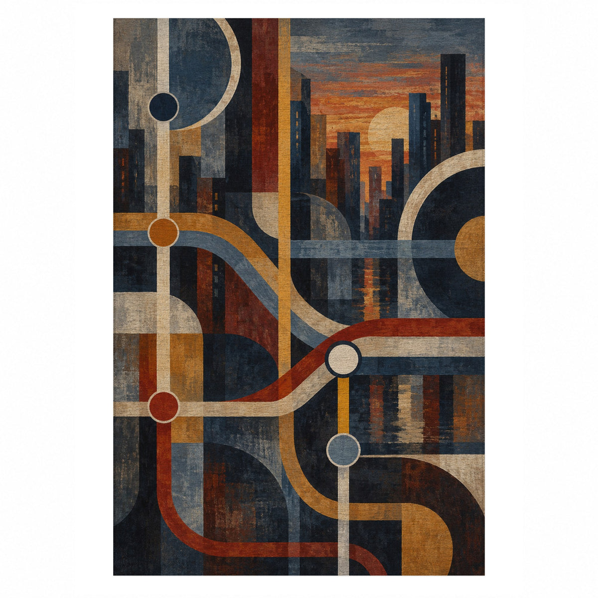 Metro Lines Modern Washable Rug — top view