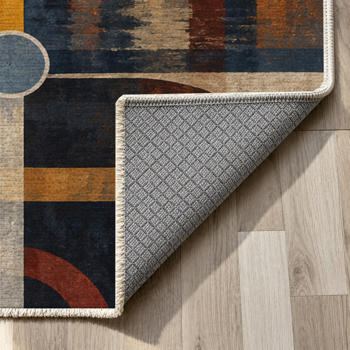Metro Lines Modern Washable Rug — backing close up