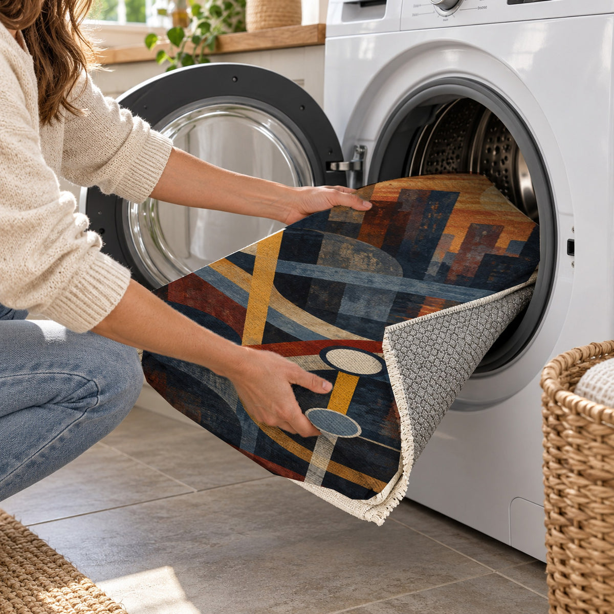 Metro Lines Modern Washable Rug — washing machine