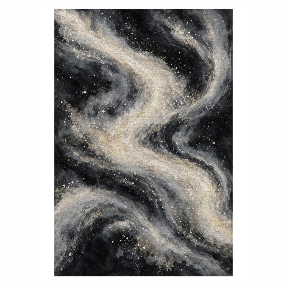 Milky Ribbons Charcoal Abstract Washable Rug — top view