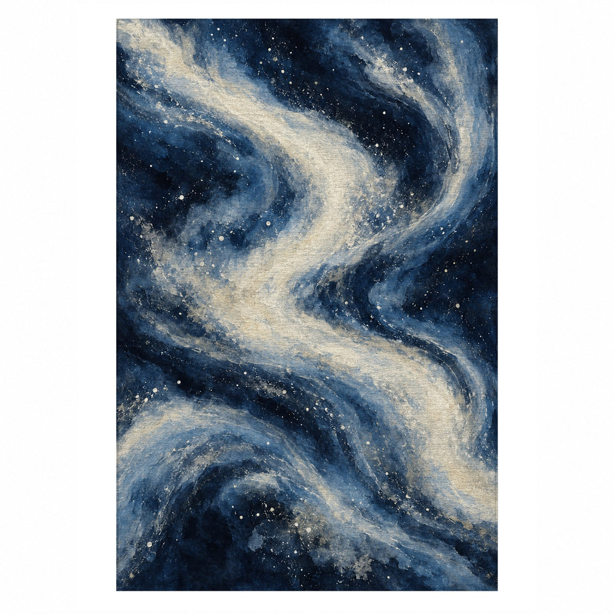 Milky Ribbons Indigo Abstract Washable Rug — top view