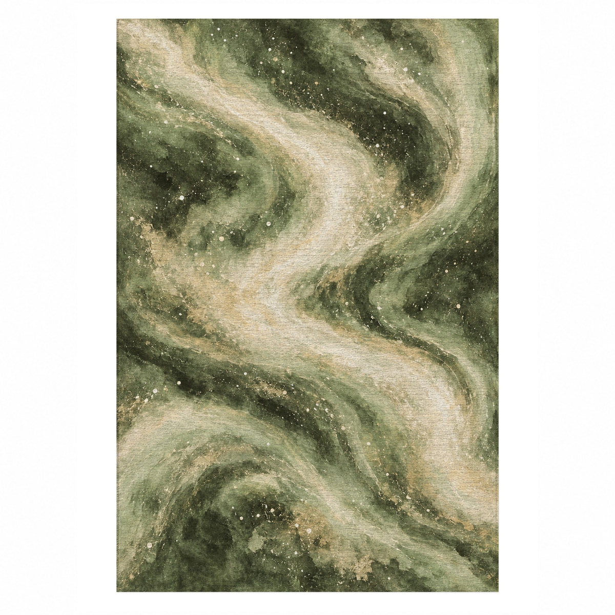Milky Ribbons Sage Abstract Washable Rug — top view