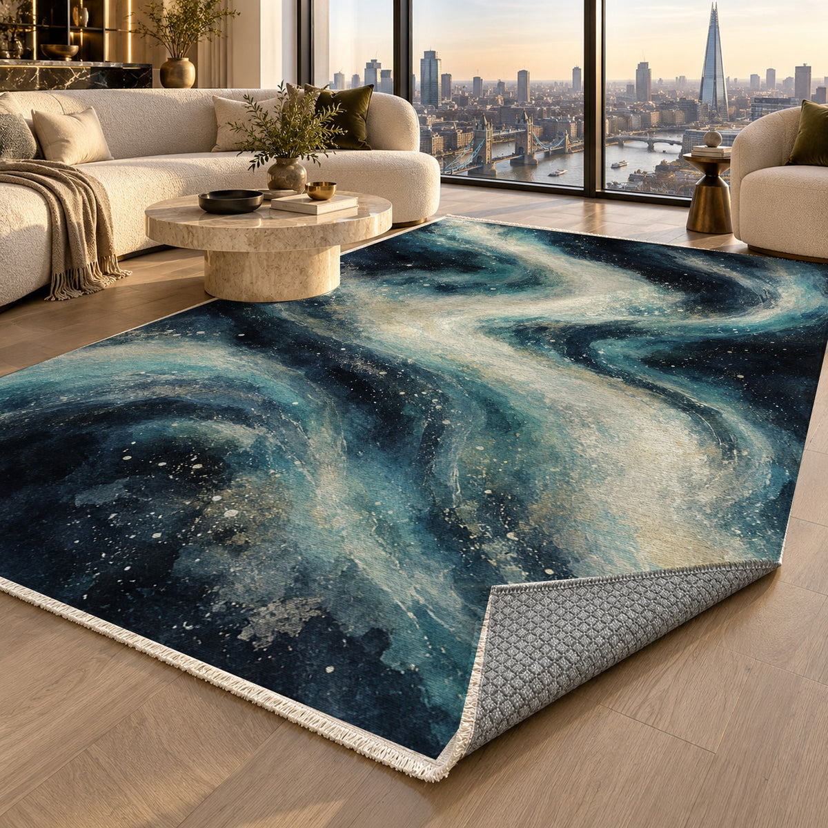 Milky Ribbons Abstract Washable Rug — london luxury living