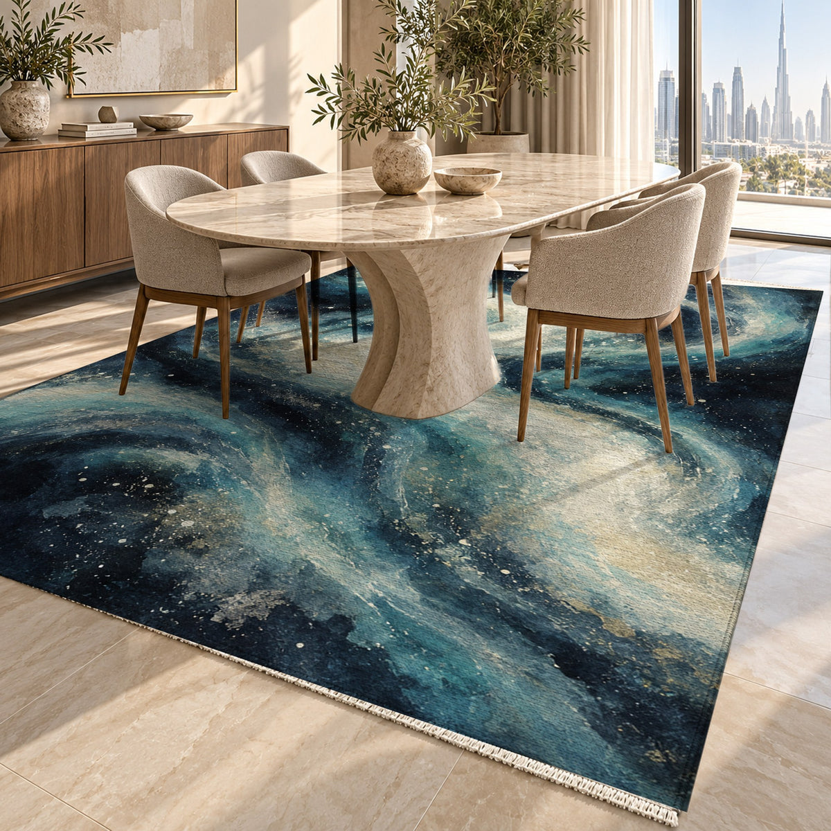 Milky Ribbons Abstract Washable Rug — dubai dining