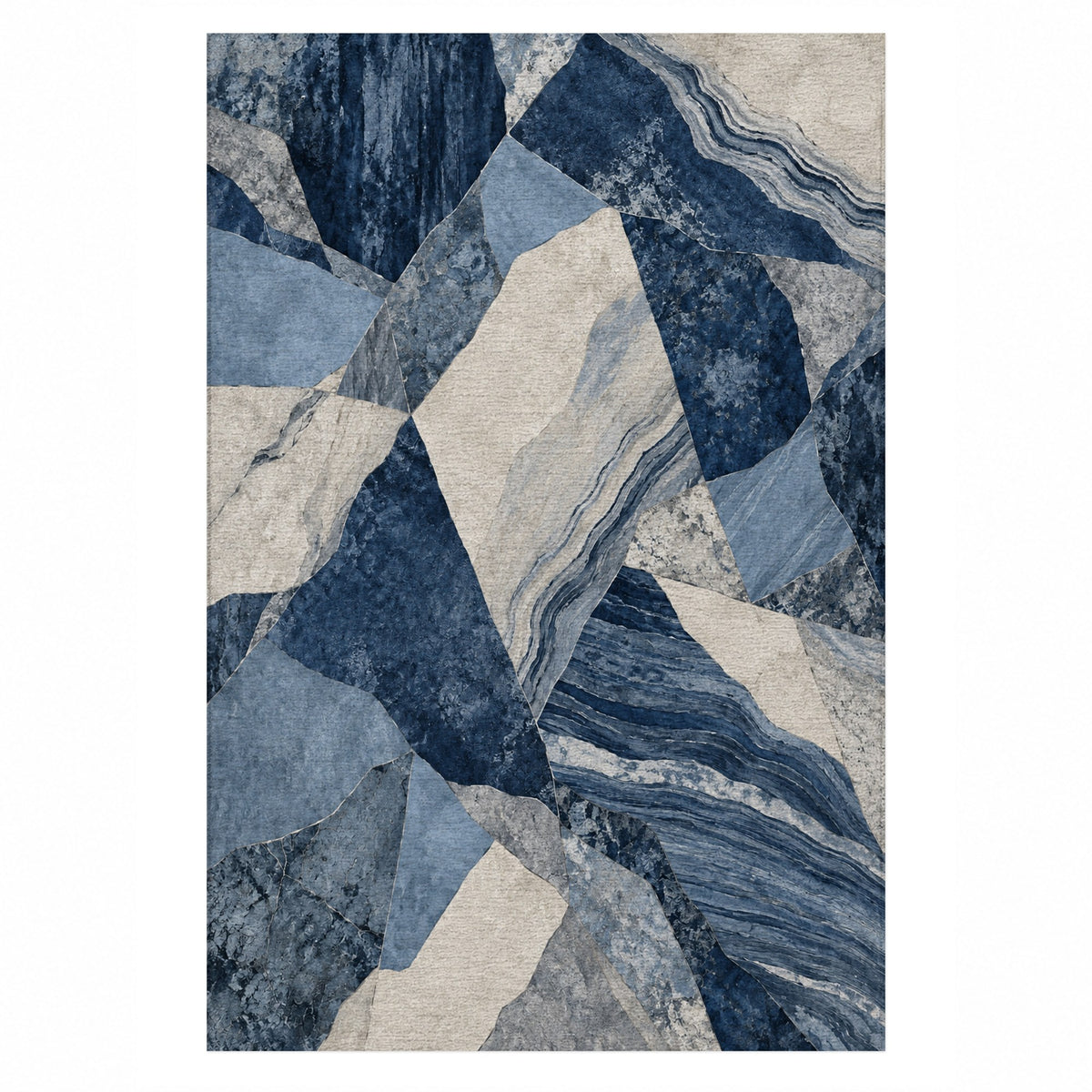 Mineral Fragments Indigo Abstract Washable Rug — top view